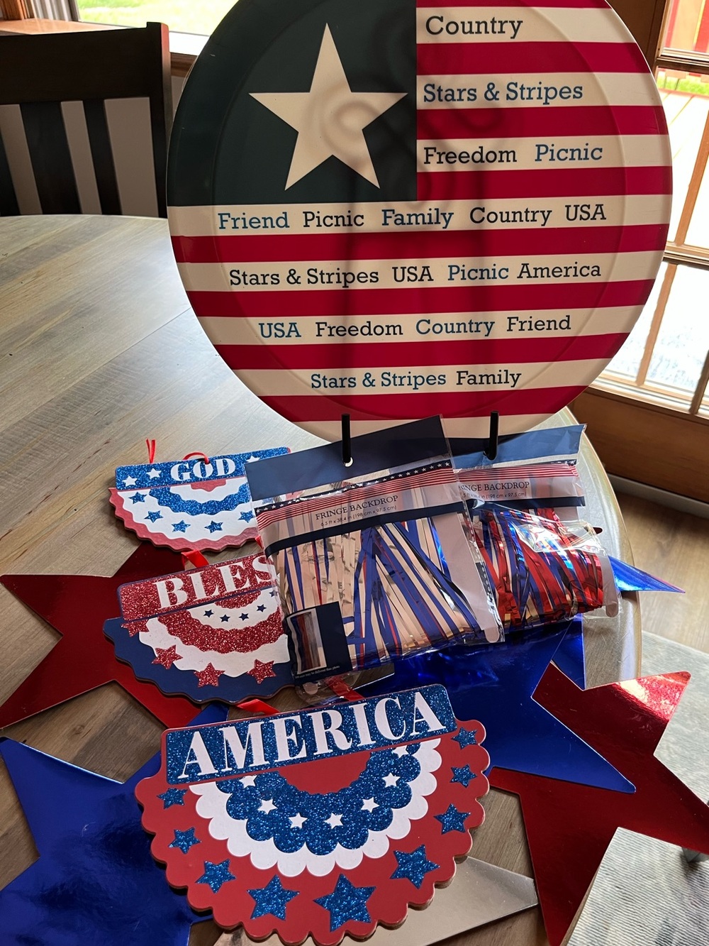 Patriotic Stars & Stripes Party Plate and Decorations - Red, White & Blue
